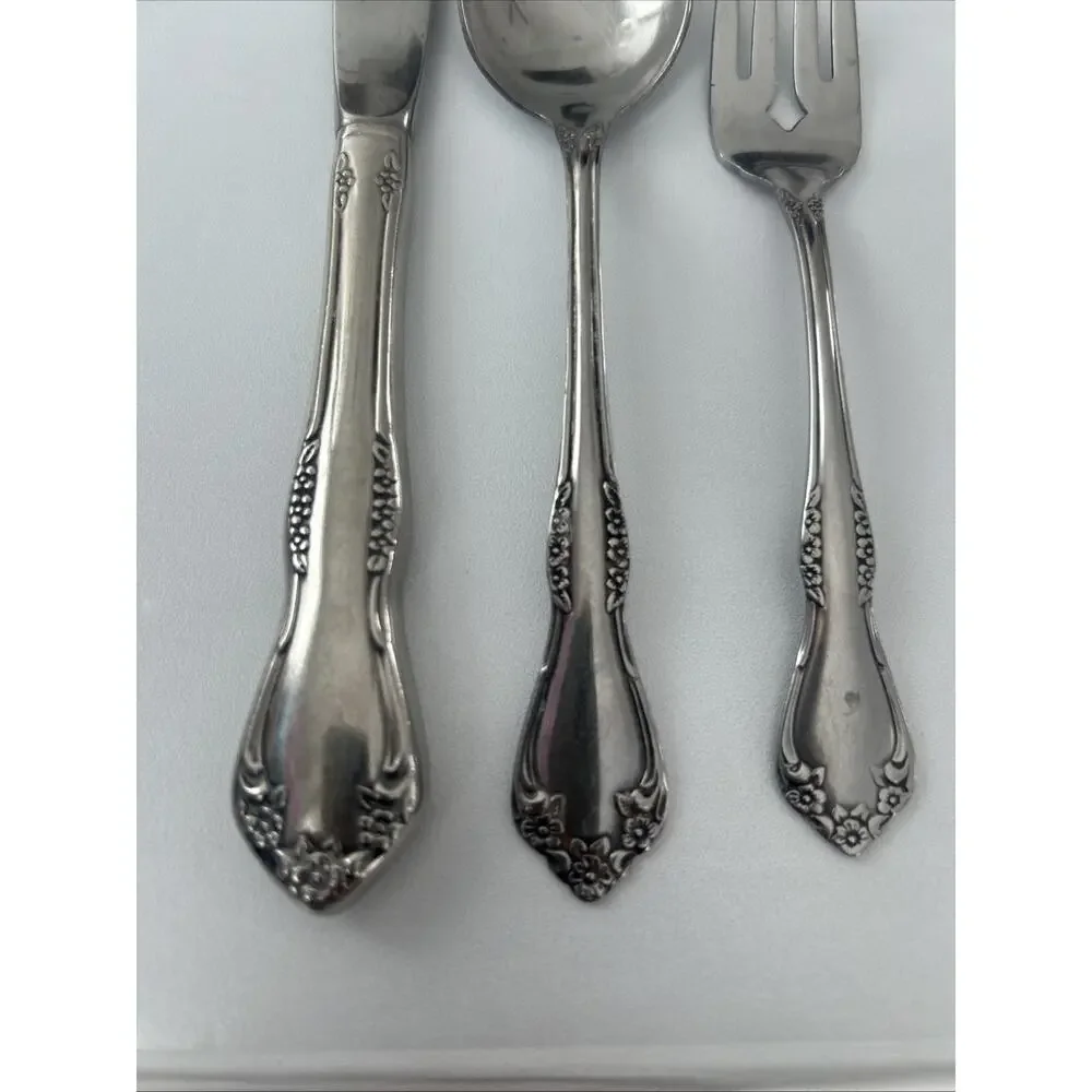 Vtg Oneida Mansfield Amadeus Rogers Stainless Flatware Set Of 3 Knife Spoon Fork